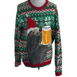 Blizzard Bay Ugly Christmas Sweater Sloth Beer Graphic Fair Isle Knit Small